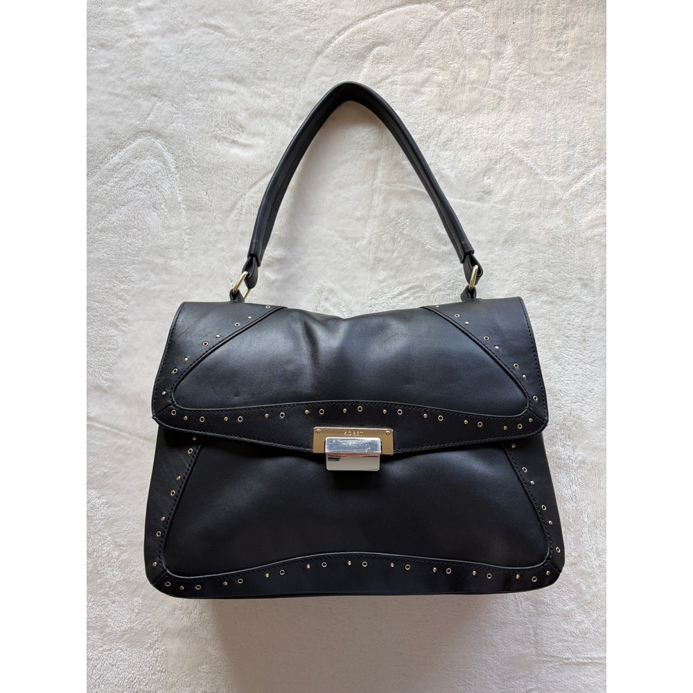 Koret Black Studded‎ Leather Shoulder Bag Women Large Excellent